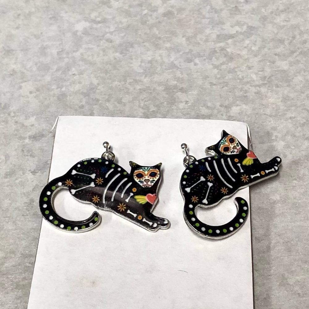 Sugar Skull Cat Earrings